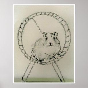 Poster Happy Hamster Drawing - Art Print