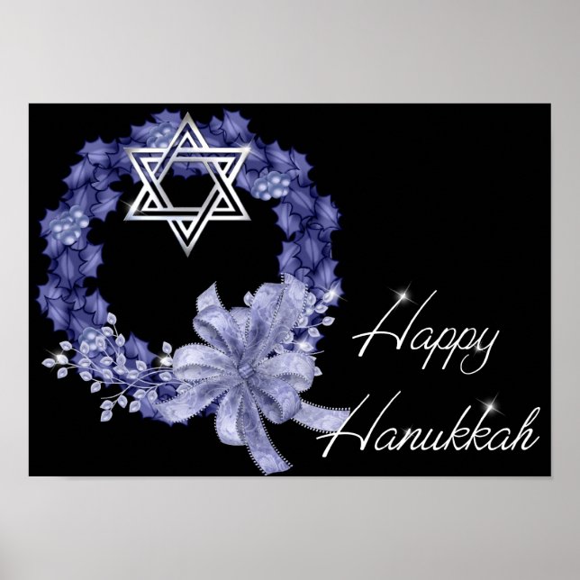 Poster Happy Hanoukka Blue Wreath / Star Designed Print (Devant)