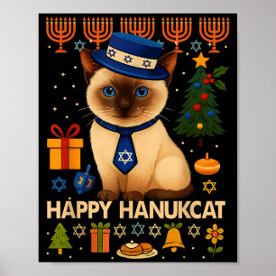 Poster Happy Hanukcat Sweatshirt Moche Chat Chanukah Juif