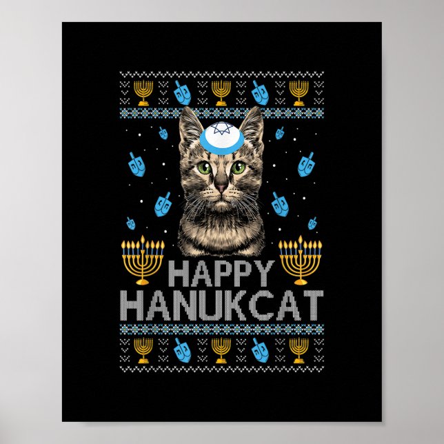 Poster Happy Hanukcat Ugly Hanoukka Sweater Maine Coon Ca (Devant)