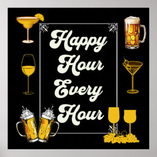 Poster Happy Hour Chaque Heure Pub