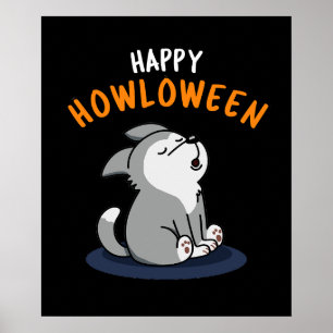 Poster Happy Howloween Funny Chien Pun Dark BG