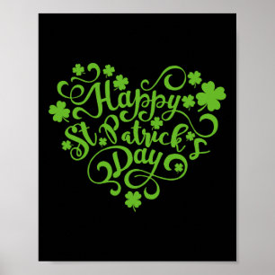 Poster Happy Jour de la Saint Patrick Cute Heart Shamrock