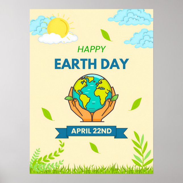 Poster Happy Jour des terres Hands Holding Globe 22 avril (Devant)