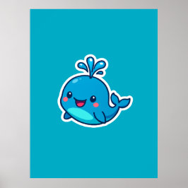 Poster Happy Kawaii Baleine Sticker - mignon ami Océan