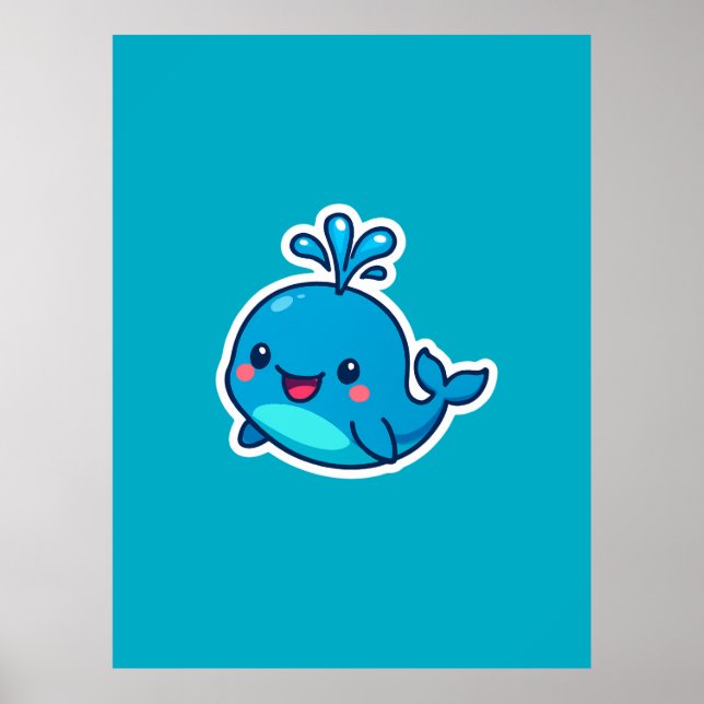 Poster Happy Kawaii Baleine Sticker - mignon ami Océan (Devant)