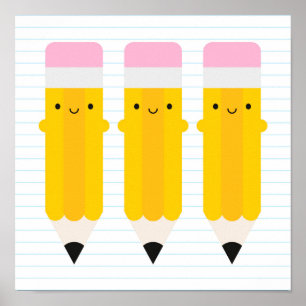 Poster Happy Kawaii Pencils
