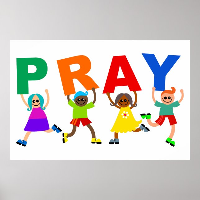 Poster Happy Kids Faith Pray mignon Dessin Expression Tex (Devant)