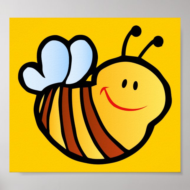 POSTER HAPPY LITTLE BUMBLEBEE BEE CARTOON CUTE HONEY INSE (Devant)