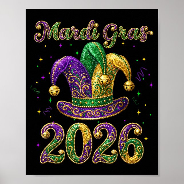 Poster Happy Mardi Gras 2026 Jester Hat New Orleans Men W (Devant)