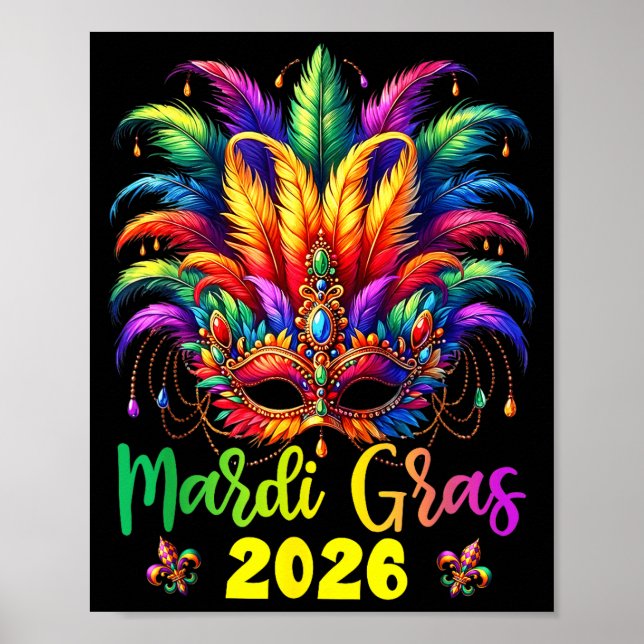 Poster Happy Mardi Gras 2026 Jester Hat New Orleans Men W (Devant)