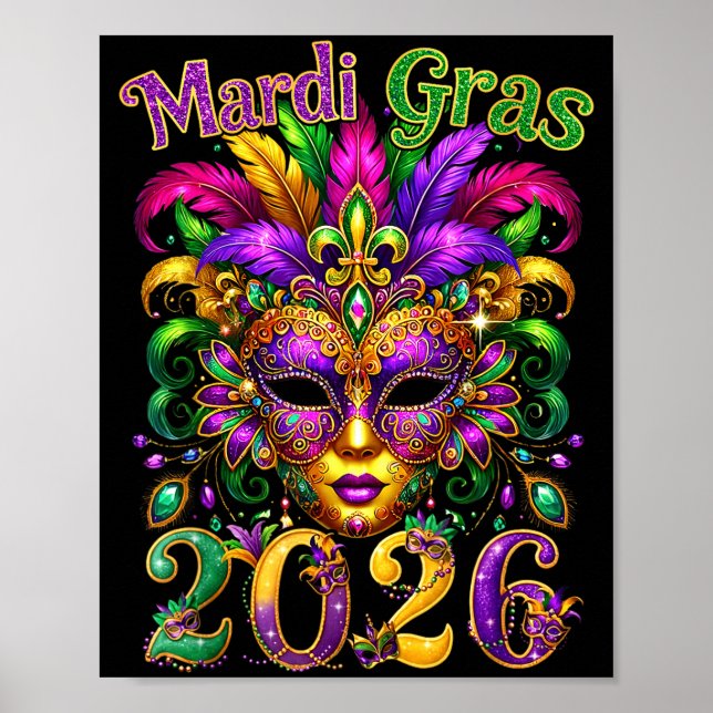 Poster Happy Mardi Gras 2026 Jester Hat New Orleans Men W (Devant)