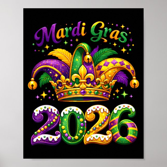 Poster Happy Mardi Gras 2026 Jester Hat New Orleans Men W (Devant)