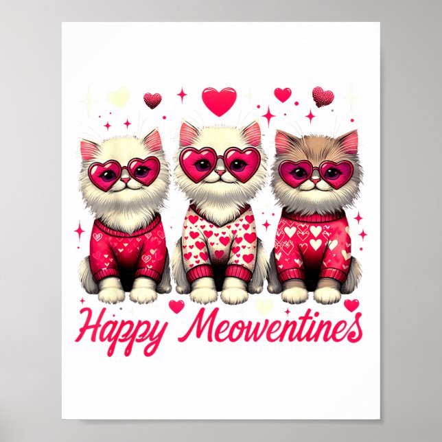 Poster Happy Meowentines Cute Valentine Cats Love Funny C (Devant)