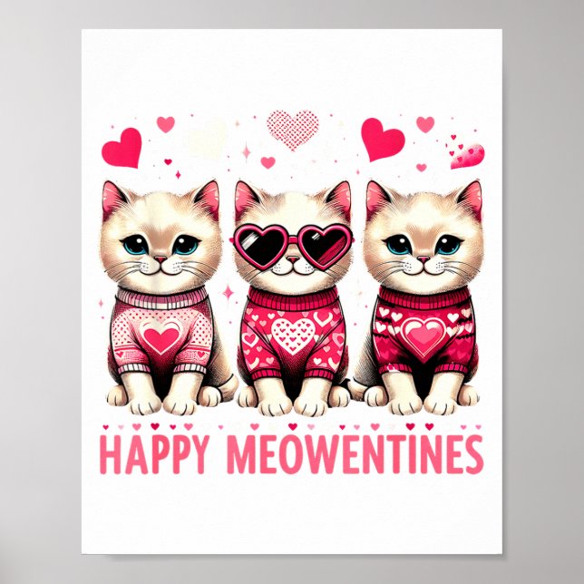 Poster Happy Meowentines Cute Valentine Cats Love Funny M (Devant)