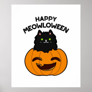Poster Happy Meowloween Funny Halloween jeu de chat noir