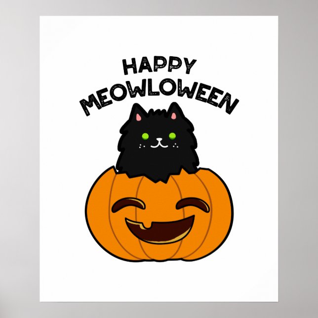Poster Happy Meowloween Funny Halloween jeu de chat noir (Devant)