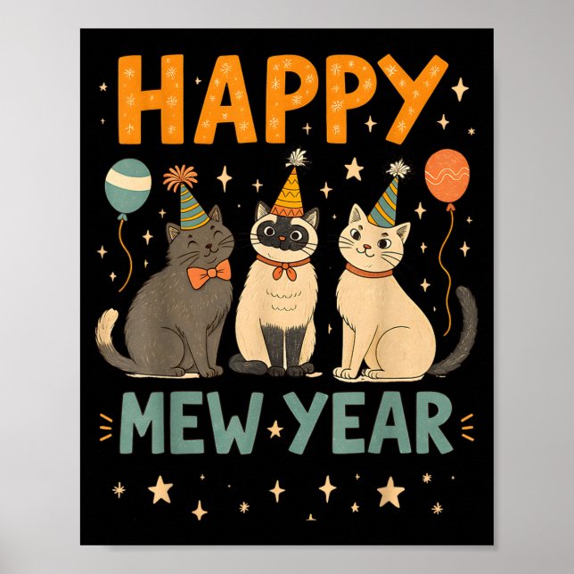 Poster Happy Mew Year Cat Party  (Devant)
