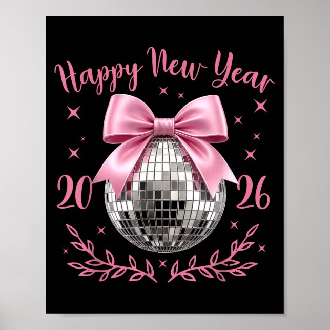 Poster Happy New Year 2026 Coquette Nk Bow Disco Ball Wom (Devant)