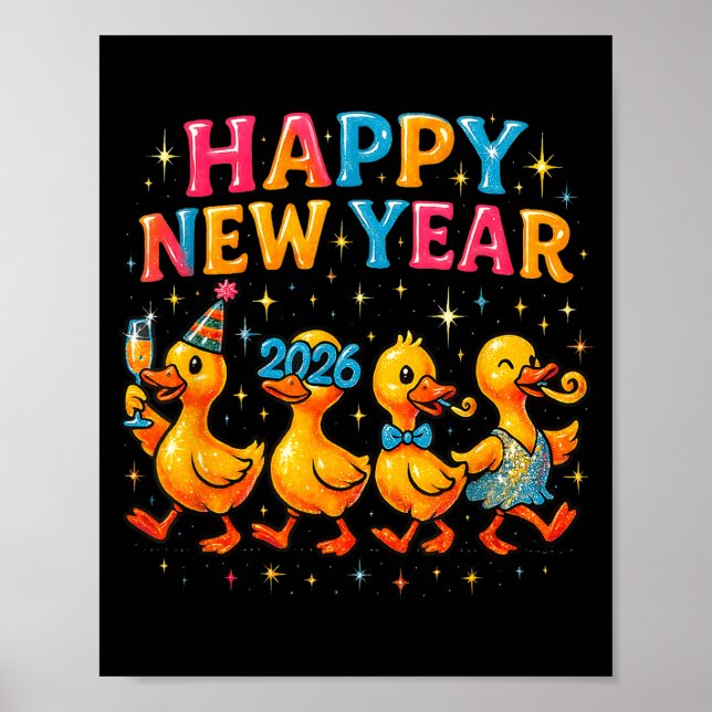 Poster Happy New Year 2026 Cute Duck Party Gift  (Devant)