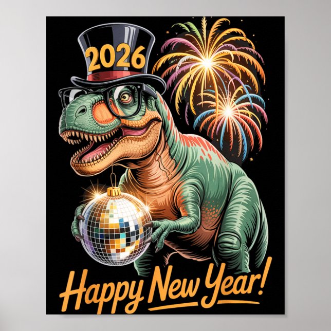 Poster Happy New Year 2026 Dinosaur Funny T-rex Tee For K (Devant)