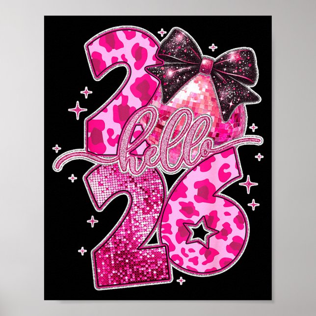 Poster Happy New Year 2026 Disco Ball Bow New Year's Eve  (Devant)