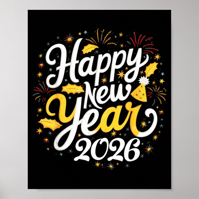 Poster Happy New Year 2026 Fireworks Party Graphic Men Wo (Devant)