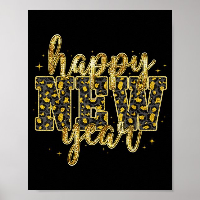 Poster Happy New Year 2026 Gold Leopard Countdown Party F (Devant)