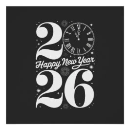 Poster Happy New Year 2026 Midnight Clock Countdown