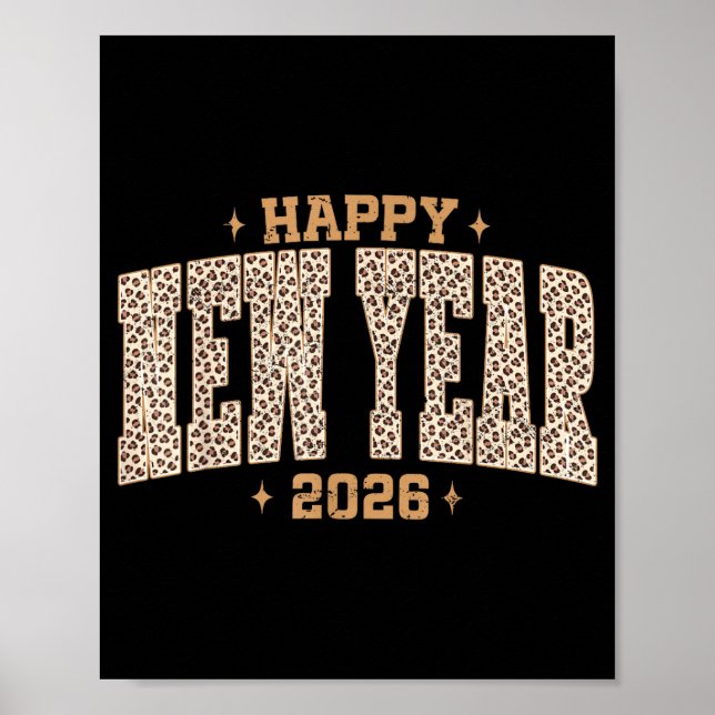Poster Happy New Year 2026 Retro Leopard New Years Eve Pa (Devant)