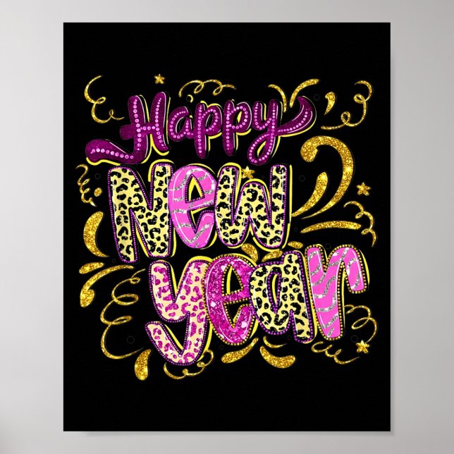 Poster Happy New Year Hello 2026 Retro Leopard  (Devant)