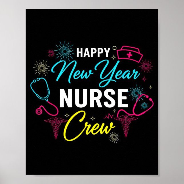 Poster Happy New Year Nurse Shirt, Fireworks Stethoscope  (Devant)