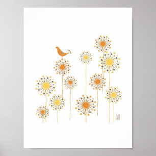 Poster Happy Orange Bird 7x7 Imprimer