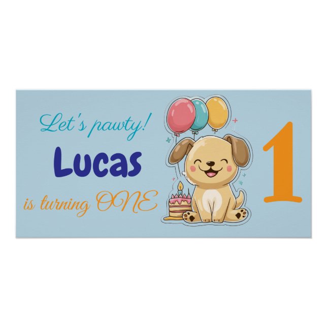 Poster Happy Puppy, Boy, Let's Pawty, 1st Birthday  (Devant)