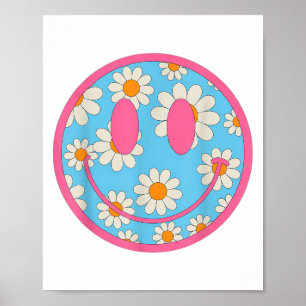 Poster Happy Retro Daisy Smile Face Preppy Hommes esthéti