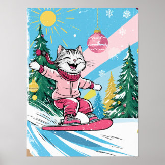 Poster Happy Snowboard Cat