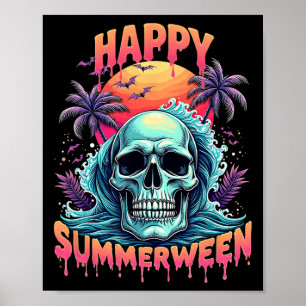 Poster Happy Summerween Skeleton Summer Watermelon Jack-o