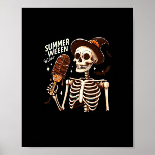Poster Happy Summerween Vibes Skeleton IceCream Summer Ha