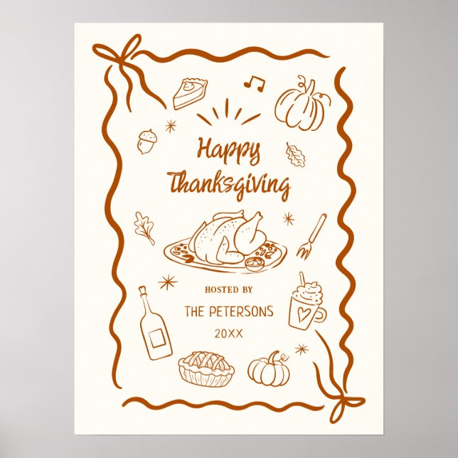 Poster Happy Thanksgiving Dinner Party Printable (Devant)