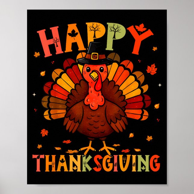 Poster Happy Thanksgiving Funny Turkey Day Family Dinner  (Devant)