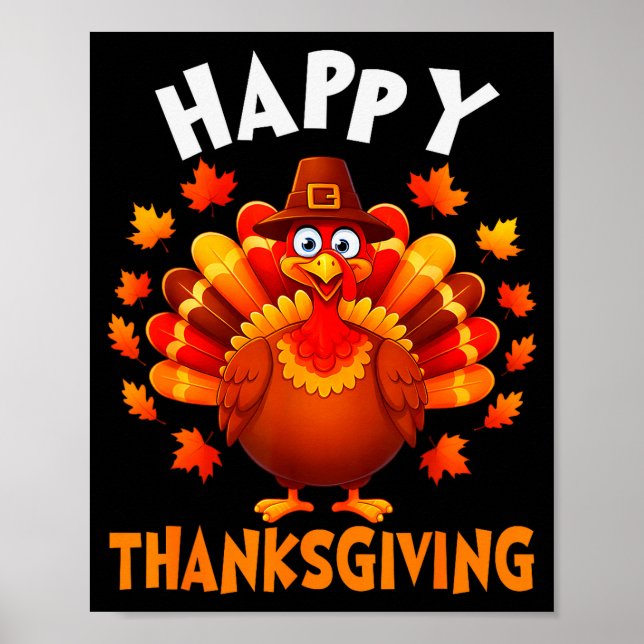Poster Happy Thanksgiving Funny Turkey Family Dinner Than (Devant)