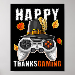 Poster Happy Thanksgiving Video Game Controller Pilgrim C