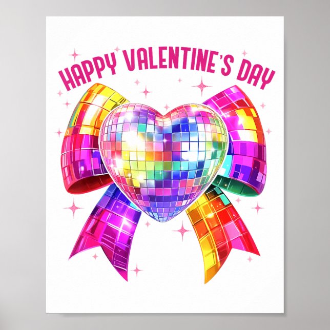 Poster Happy Valentine's Day Coquette Disco Ball Heart Gi (Devant)