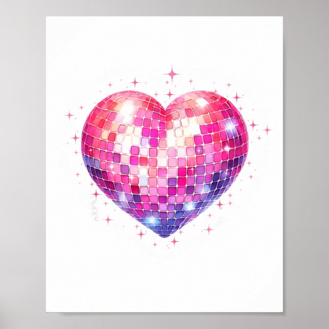 Poster Happy Valentine's Day Coquette Nk Disco Ball Heart (Devant)