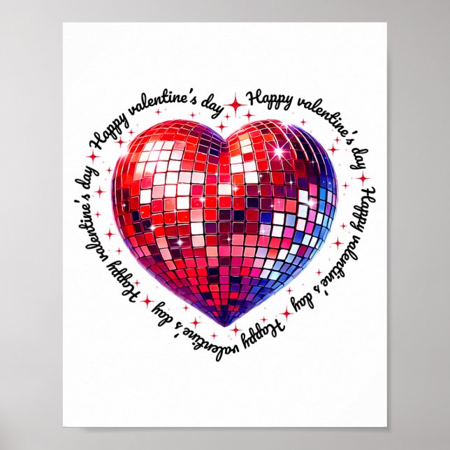Poster Happy Valentine's Day Funny Coquette Red Disco Bal (Devant)