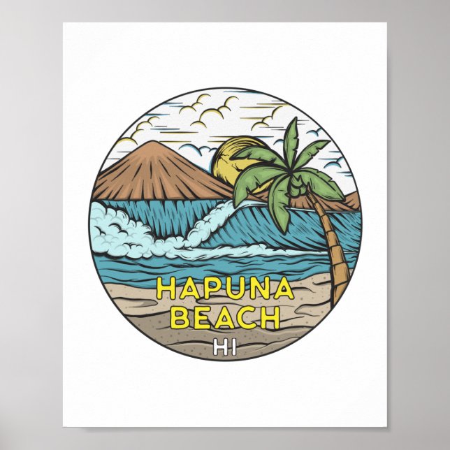 Poster Hapuna Beach Hawaii Vintage (Devant)