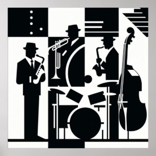 Poster Harlem Renaissance Jazz Trio noir et blanc