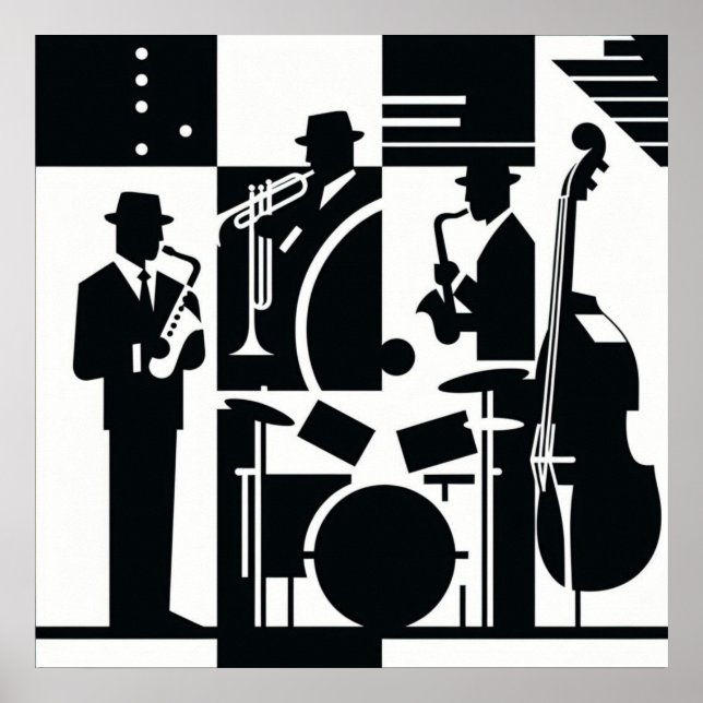 Poster Harlem Renaissance Jazz Trio noir et blanc (Devant)