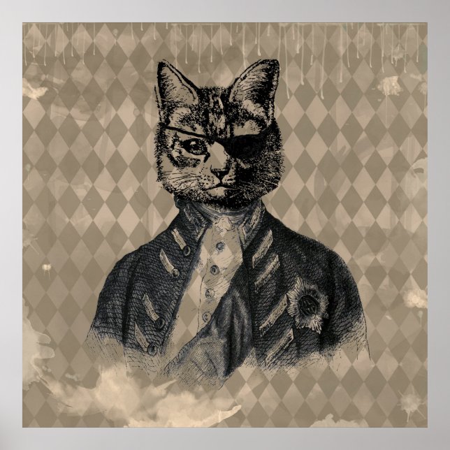 Poster Harlequin Cat Grunge (Devant)