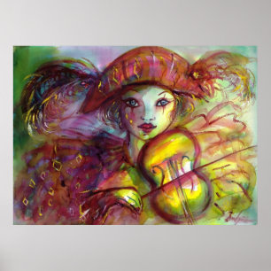 Poster HARLEQUIN VIOLIN PLAYER / Musique du Carnaval véni